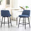 2 tabourets de bar pivotants, hauteur du siège 65 cm, revêtement en lin bleu, pattes en métal, pour îlot de cuisine et table de bar, lin, espace