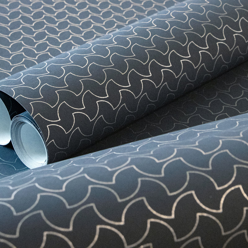 Slow Living Glitter Geometric Lines Wallpaper Roll, Night Blue