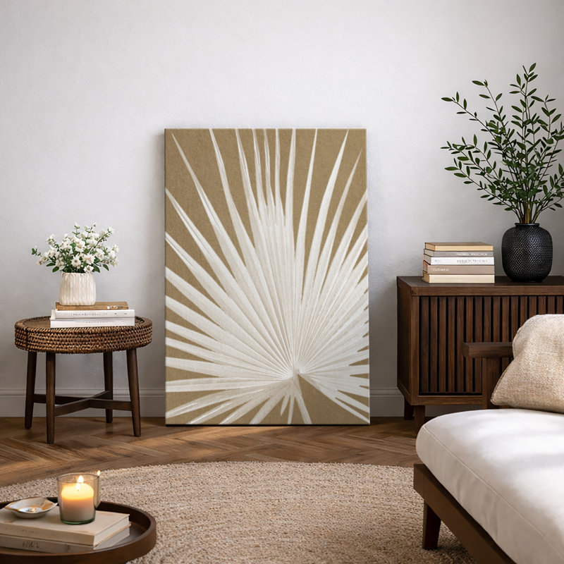 «Tropical Palm Classic Fan Palm Leaf Botanical Neutral Organic Modern», reproduction d'art encadrée sur toile, Toile tendue