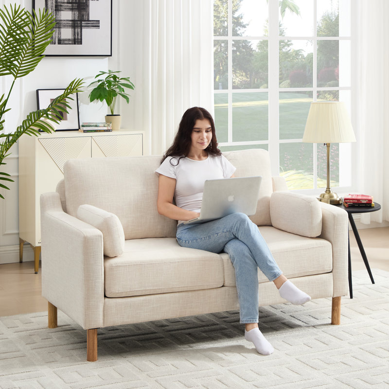 59.8'' W Modern Upholstery Loveseat Boucle, Cream Linen