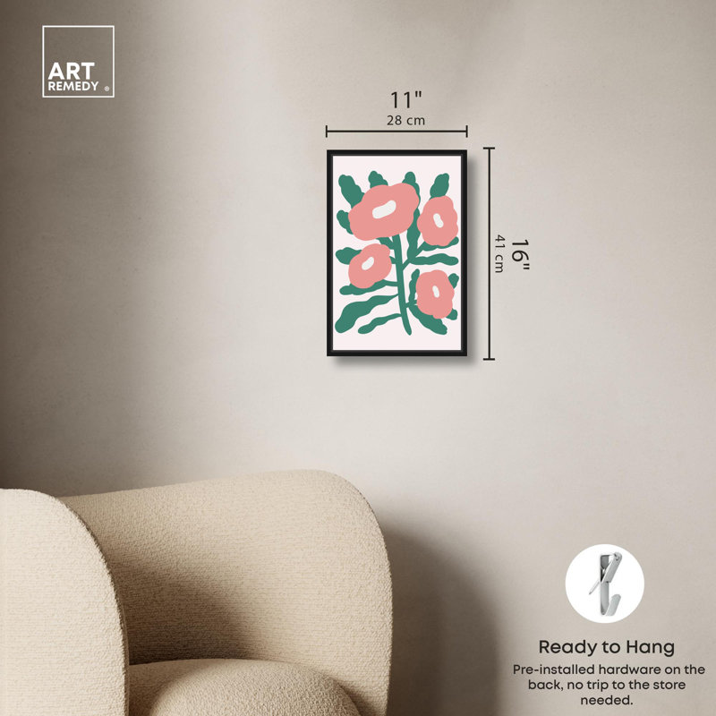 «Theres Blush Flowers Canvas Boho», art mural coloré par Art Remedy, Cadre noir, H 16 po x l 11 po