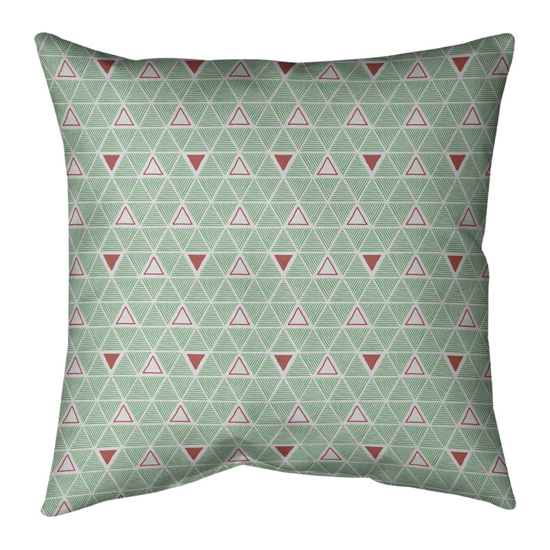 Triangles dessinés à la main Coussin décoratif, 18 po x 18 po, Double vert/rouge, Sergé de coton