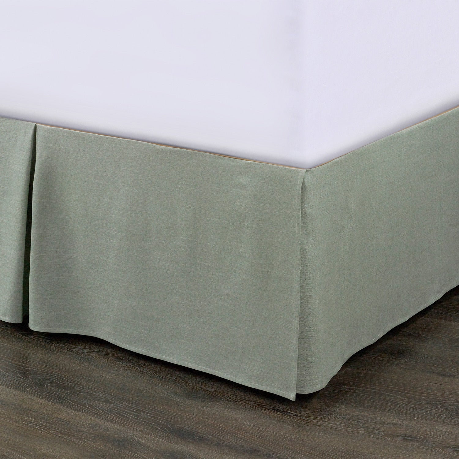 Hera Washed Linen Tailored Modern Rustic Chic 18 inch Bed Skirt, Queen, Sage Green