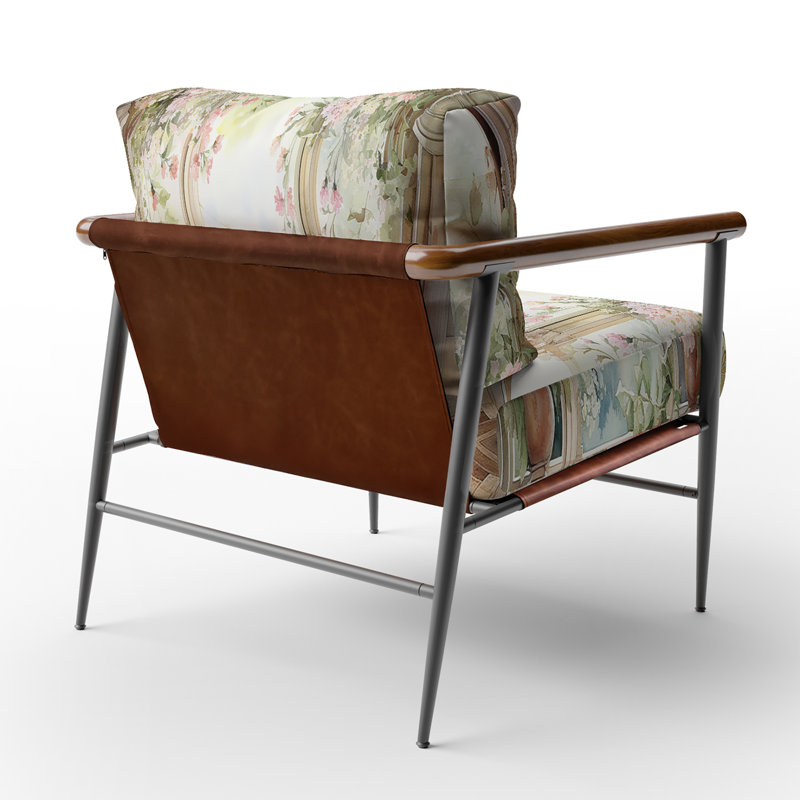 Chaise avec accoudoirs rembourrée Pink Blossoming Country Window Gaze V, Noir