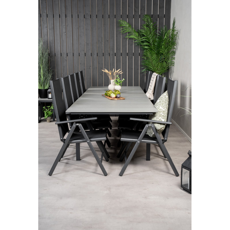 Faiyaz 10 - Person Patio Dining Set with Extendable Rectangular Table, Black/Grey