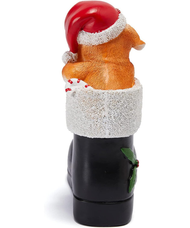 Santa's Boot Dog Puppy, X-Large 9 Christmas Holiday Statue Dog Ornament,  for Garden, Home & Office Decor, Xmas Tree Garden Decorations, Art  Sculpture