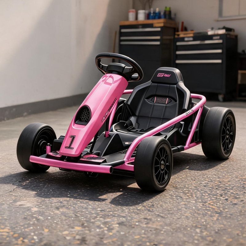 Kart de dérive électrique ajustable à siège de course avec structure en polypropylène et structure en acier, rose, L 45,25 po