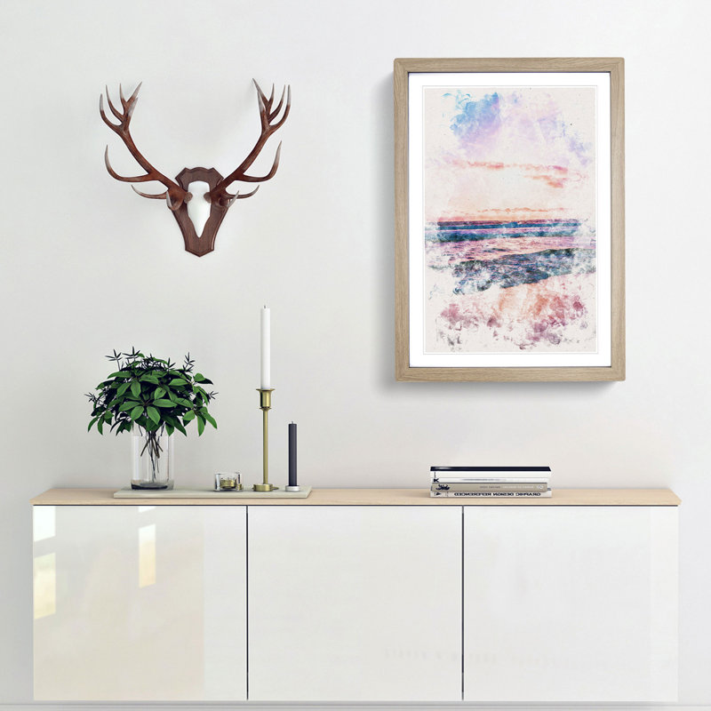 Pink Beach - Picture Frame Painting Print, Oak Framed, 87cm H x 62cm W x 2cm D