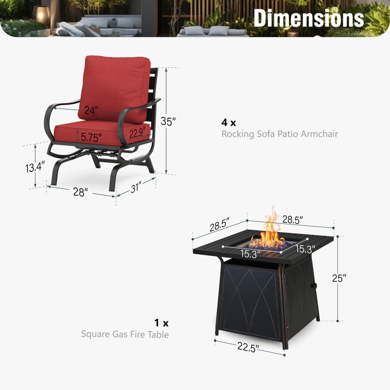 Ensemble de conversation Tapasi, Rouge, Rocking Chair