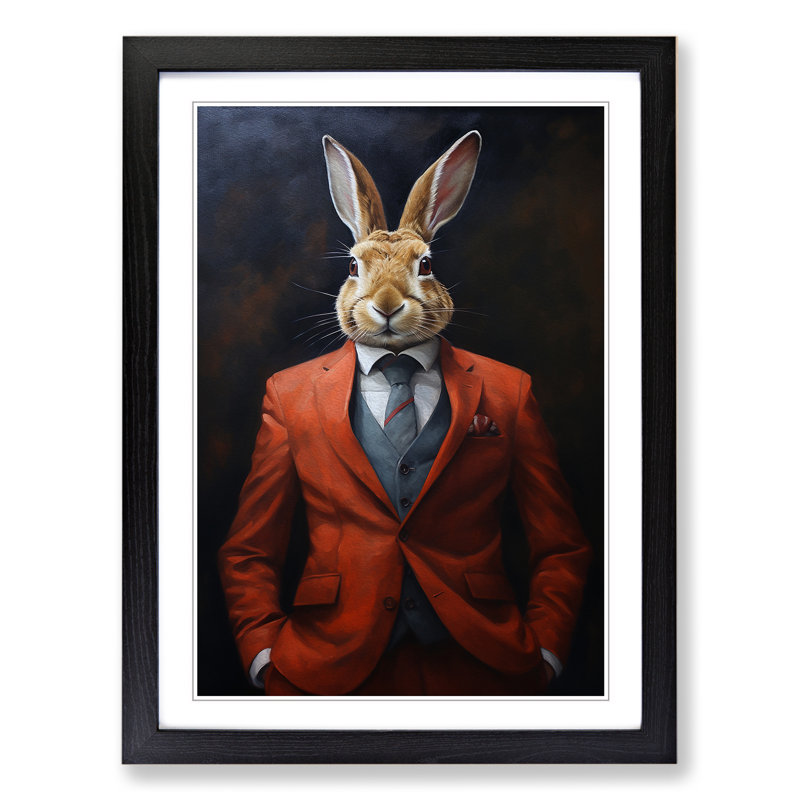 Rabbit In A Suit Painting - Framed Print, Black Framed, 64cm H x 46cm W x 2cm D