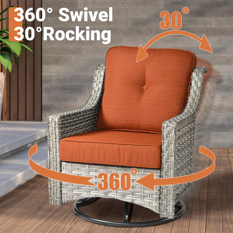 Emanuell 5 - Person  Patio Conversation Sets, Premium All-Weather Wicker Patio Sofa Set with Cushions, Orange Red
