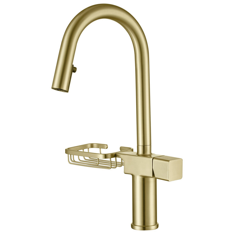 High Arc Pull-Down Kitchen Faucet - Single Hole Stainless Steel, Modern Sink Faucet (Brushed Gold)​, Brushed Gold