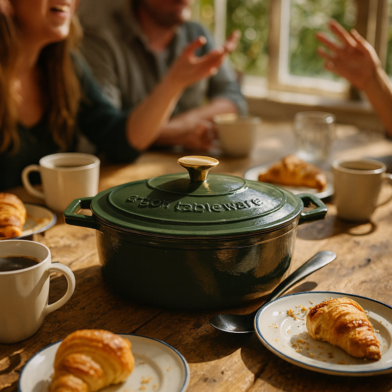 Argon Tableware - Oval Cast Iron Casserole Dishes - 4.68L - Pack of 2, Green