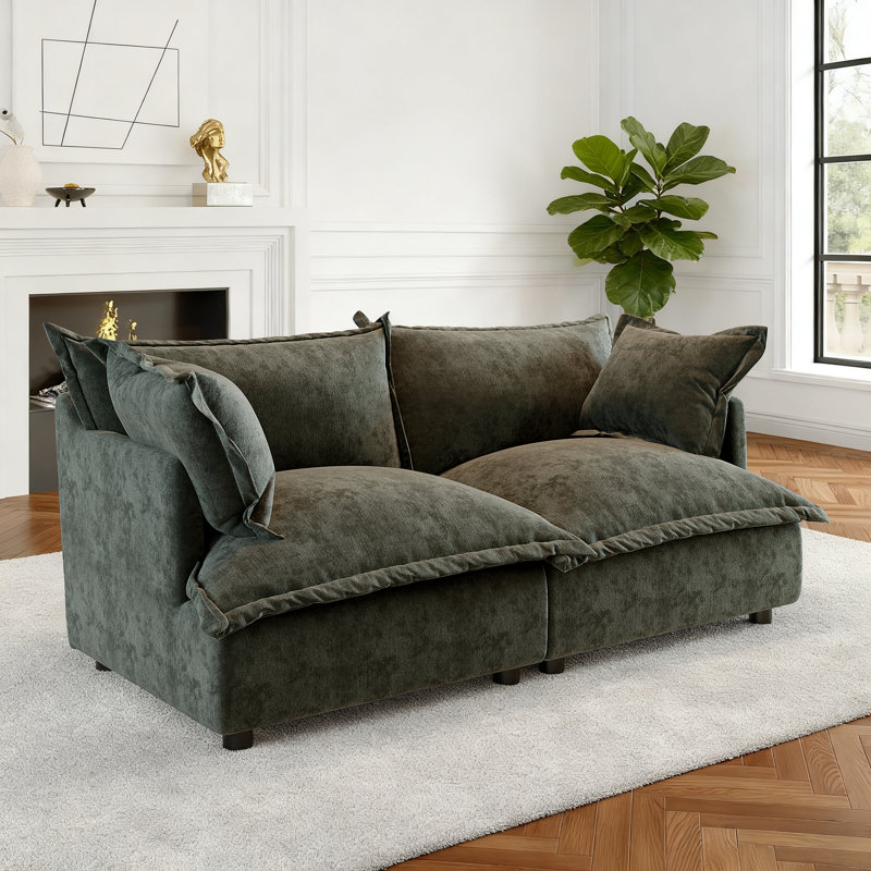 2 - Piece Upholstered Modular Plush Chenille Cloud Sofa – Oversized Cushion Lounge Sofa, Grey