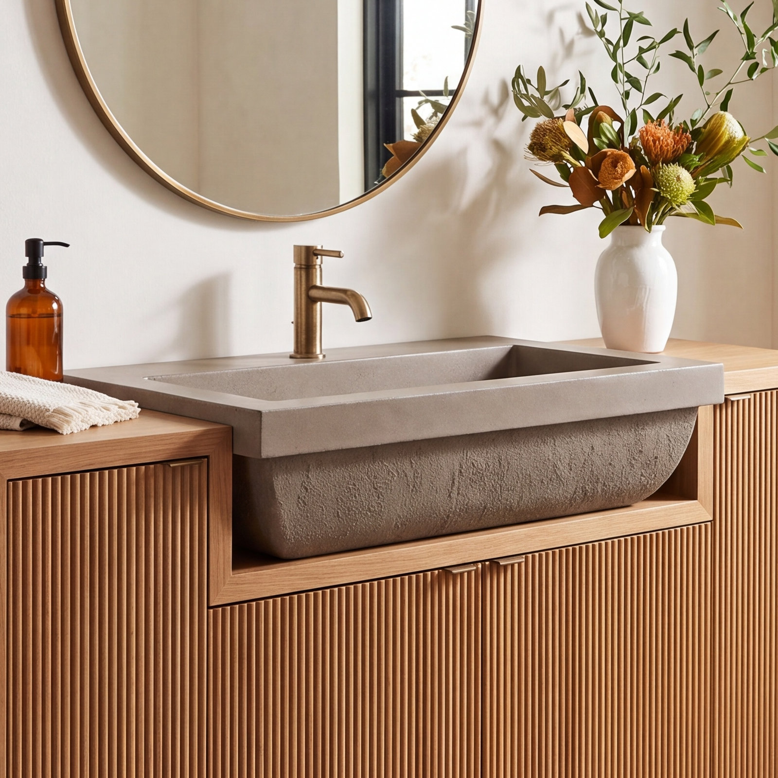 Trough Handmade Rectangular Drop-In Bathroom Sink, Earth, Single Faucet Hole