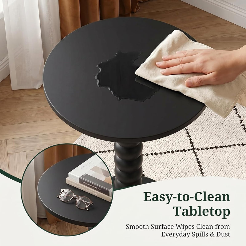 Table d'appoint ronde, table de bout petite boisson, table de chevet d'appoint en bois massif, Noir