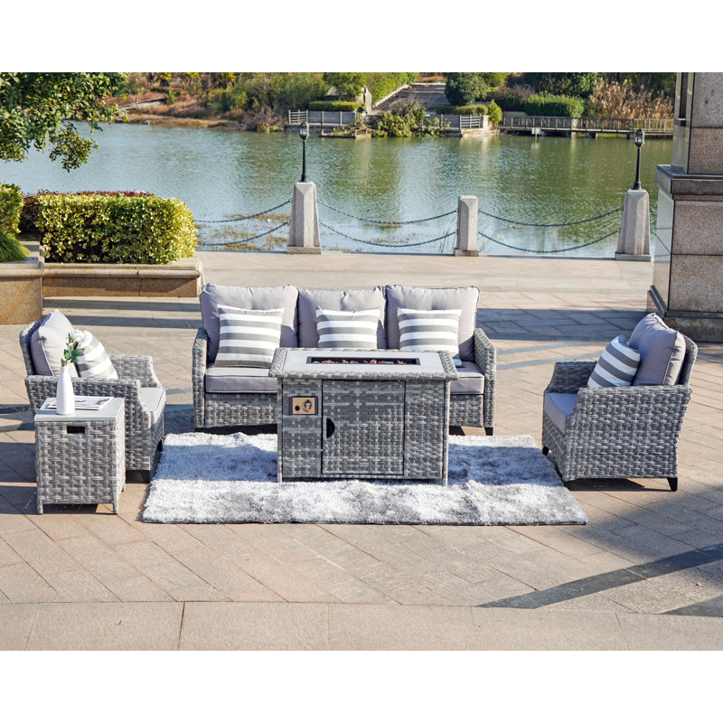 Ensemble de conversation modulaire en rotin 5 pièces avec coussin Mildenhall