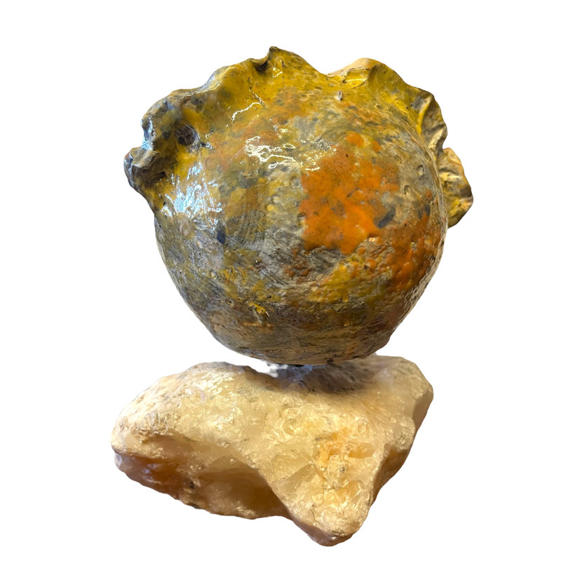 Handmade Ceramic Head Sculpture with Quartz Stone Base
