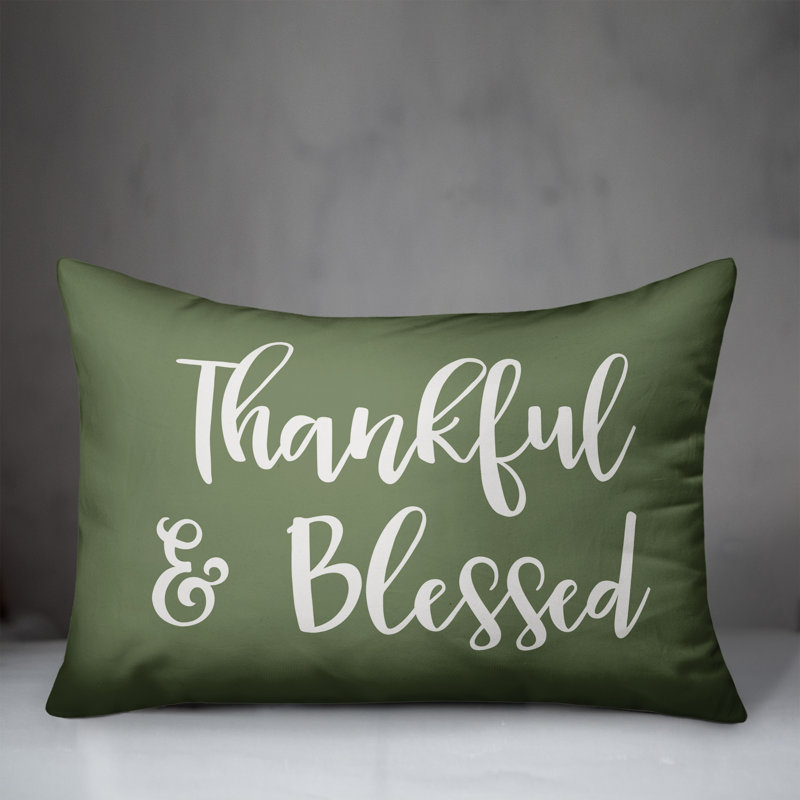 Green Reversible Thankful & Blessed Lumbar Pillow