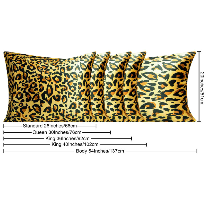 2 Pack Satin Marble Print Pillowcases, King Pillow Case with 2 Pillowcases, Yellow/Black Leopard