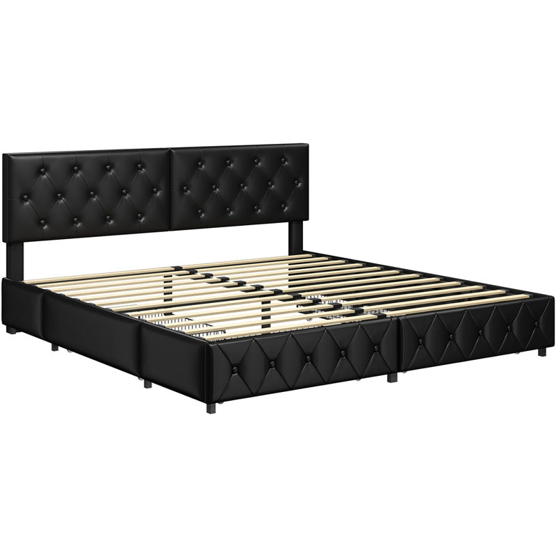 Lit plateforme tapissier avec tête de lit Sorel, Très grand, Noir
