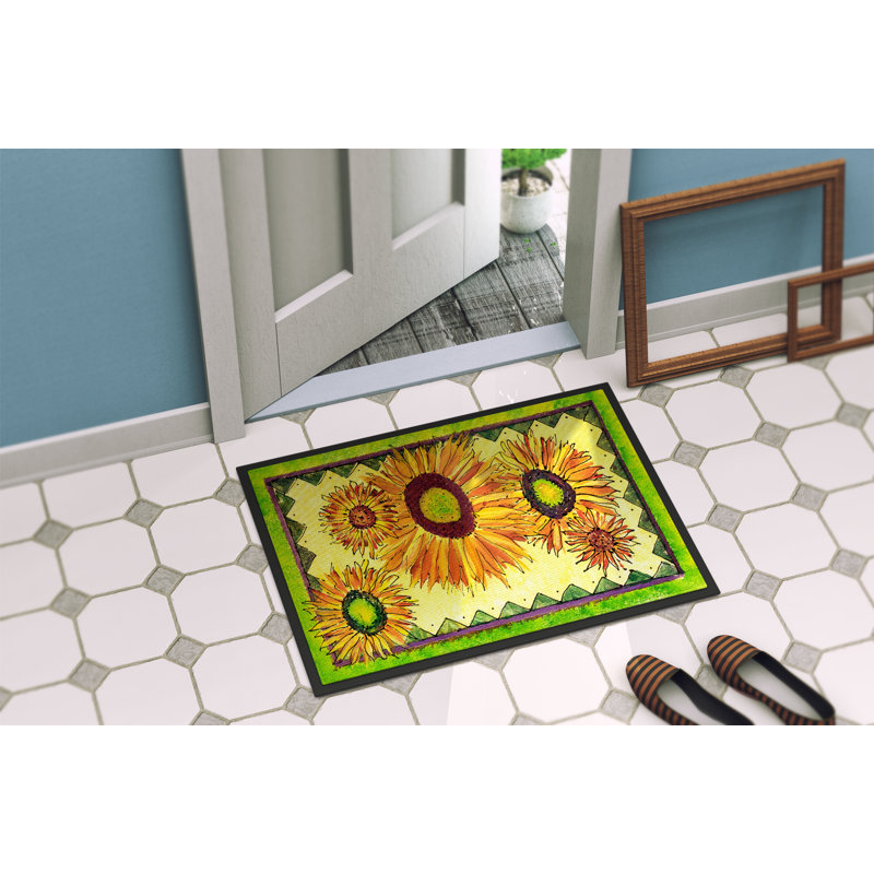 Paillasson d’intérieur anti-dérapant tournesol Thompsonville, Rectangle 2 pi x 3 pi
