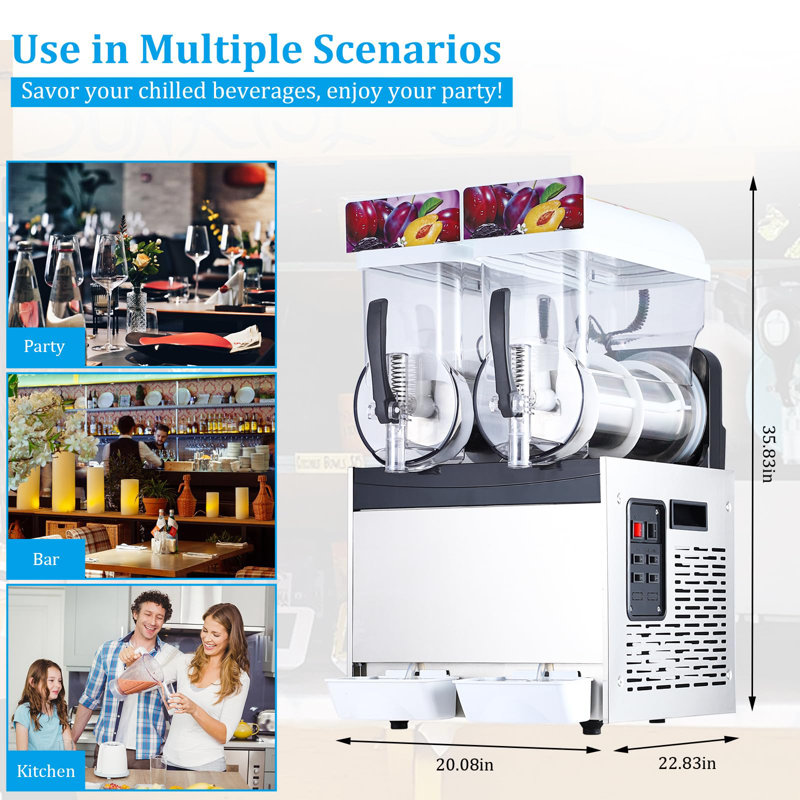 700W Commercial Slushy Machine 15Lx2 Double Tank, Stainless Steel Frozen Drink Maker with Self-Cleaning for Bar Restaurant Cafe Home Use, White
