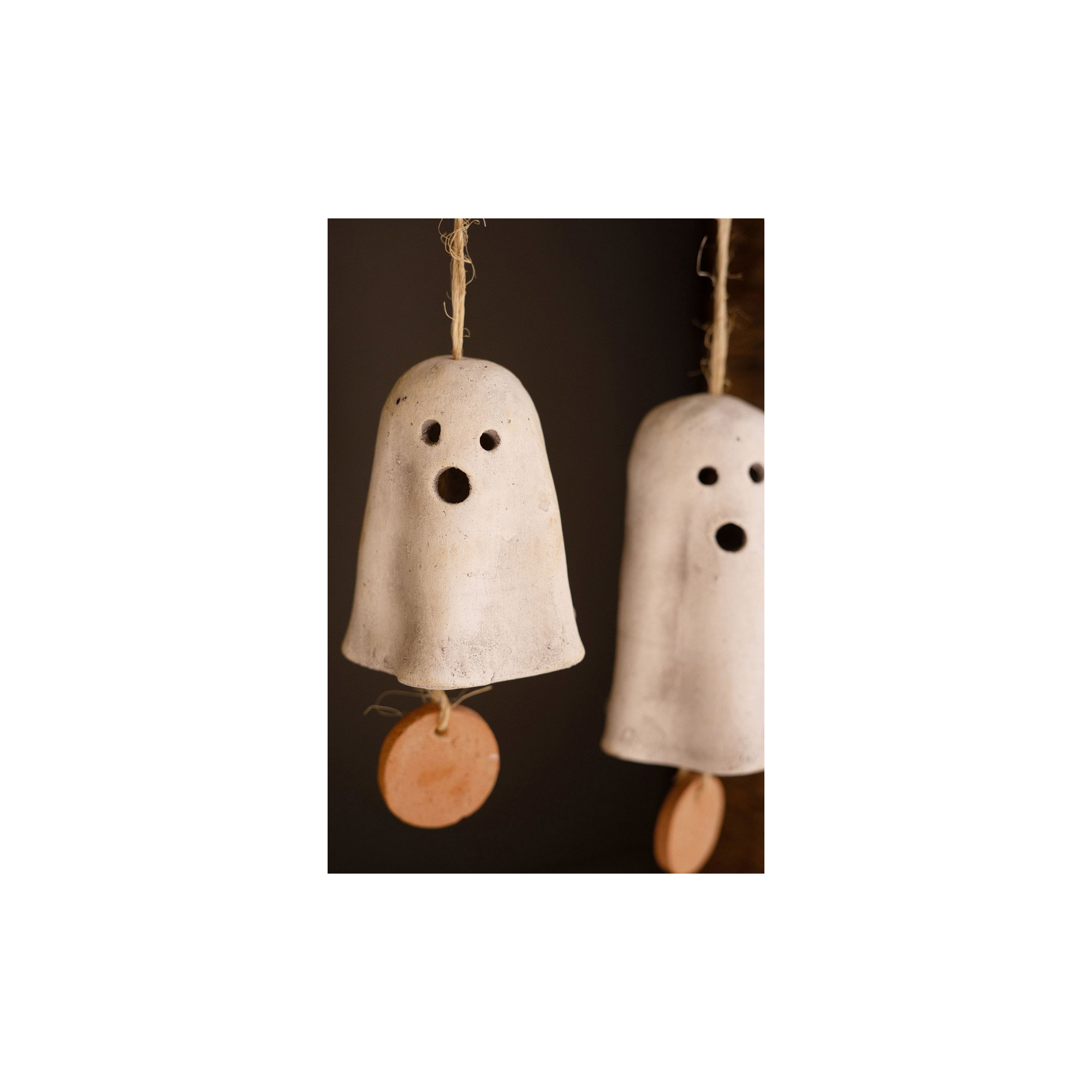 SET OF TWO HANGING GHOST CHIMES, 14" H x 4.25" W x 4.25" D