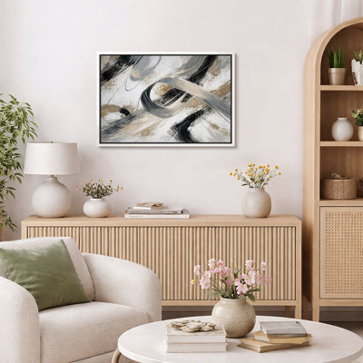 Abstract Black Beige Fluid Composition Artwork, Contemporary Living Room Pictures, Framed Canvas Giclee Print Wall Art