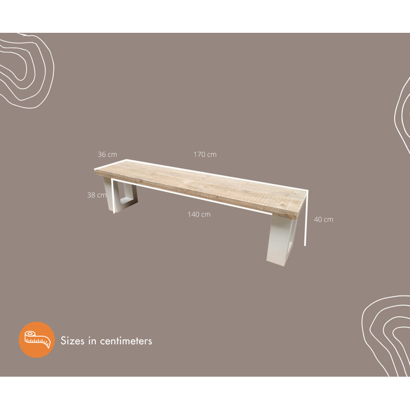Agneta Wood Outdoor Bench, 40cm H x 170cm W x 38cm D, Natural/White