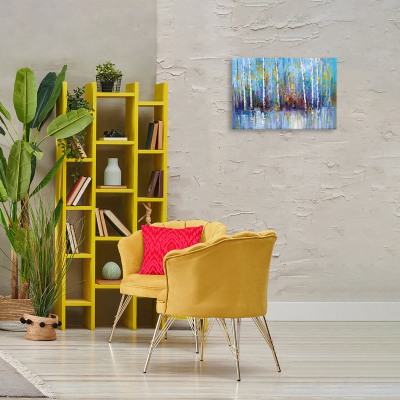 Art mural sur toile Vivid Birch Trees Reflection, design par Leon Devenice, H 16 po x l 24 po