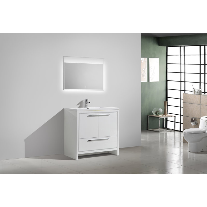 35.25'' Single Bathroom Vanity Base Only, High Gloss White