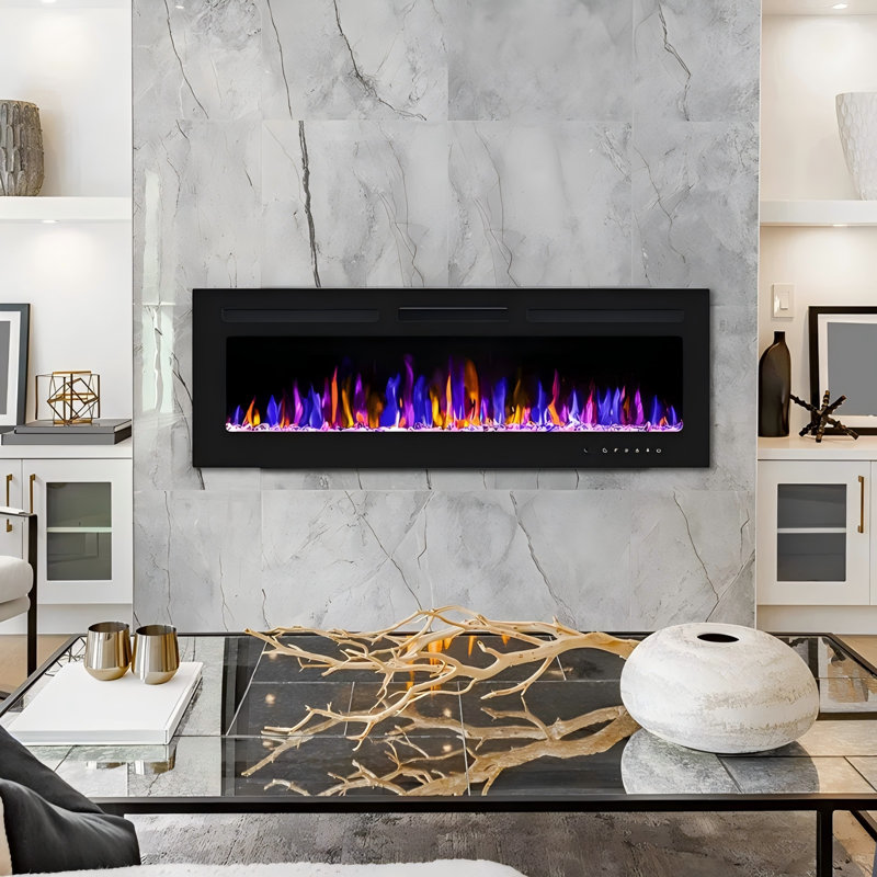 Alama Recessed or Wall Mounted Electric Fireplace Heater, Touch Screen & Remote Control, 10 Flame Colors, 8H Timer, 700W/1400W