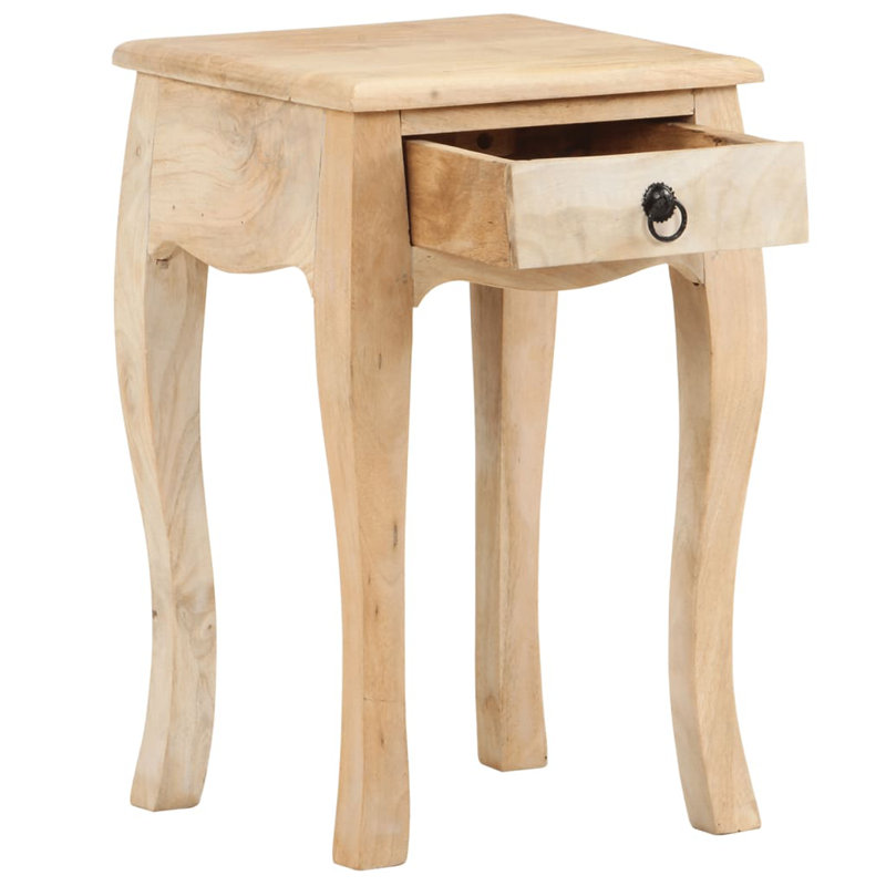 Nightstand Bedside Cabinet Nightstand with Drawer Solid Mango Wood, Light Brown
