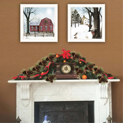 Décoration murale « Un peu de neige, en attendant le printemps » : 2, cadre blanc. Pour salon et chambre, multicolore, bois et papier, 35,5 x 35,5 cm. Encadré, remarquable pour la chambre.
