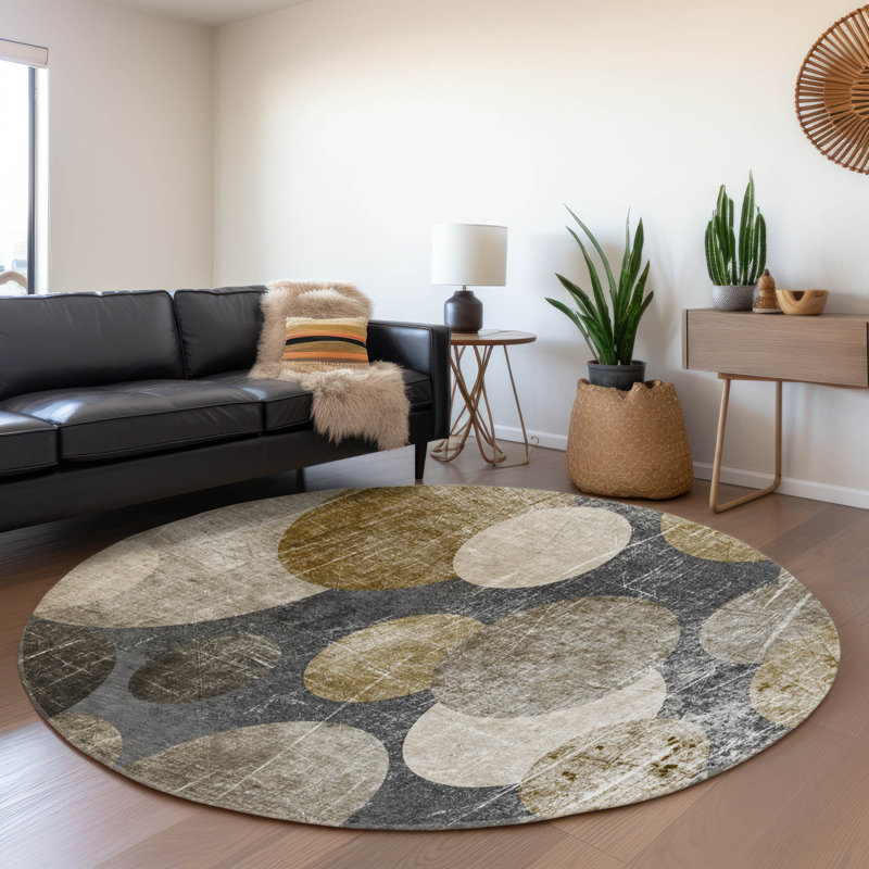 Premium Machine Washable Cerrito AMF556 Brown Rug, Round 8'
