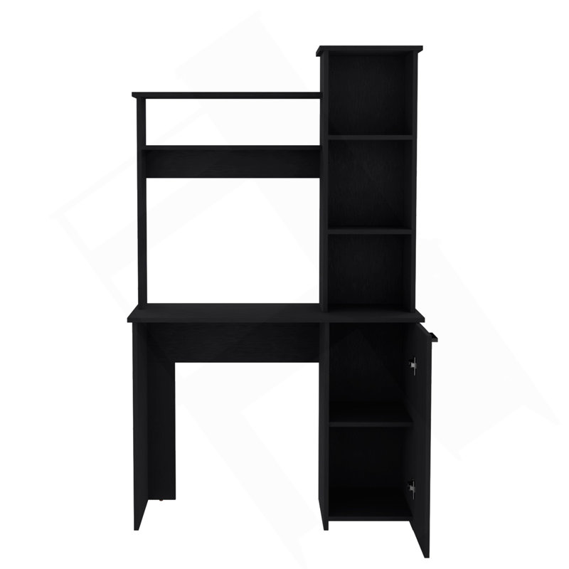 Bureau d'ordinateur Muncy avec grande surface de travail, rangement pour huche et armoire à une porte avec tablettes à 3 niveaux