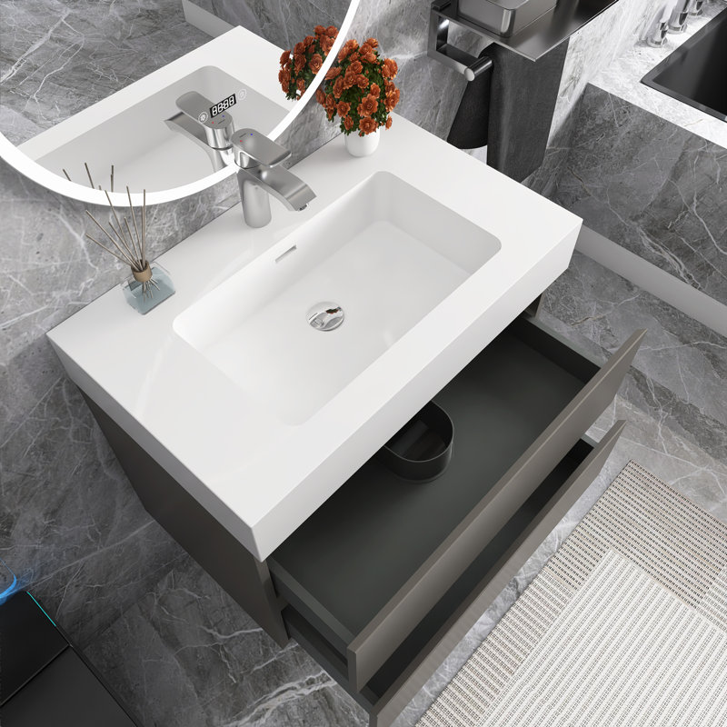 30 po Meuble-lavabo simple mural avec plateau, Gris