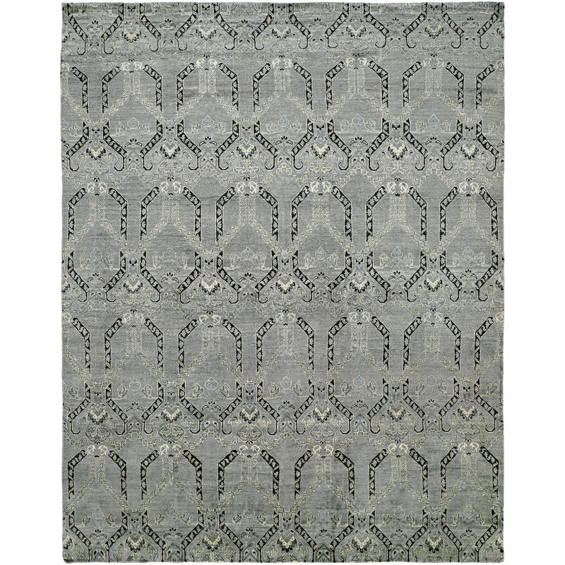Damask Area Rug in Gray, Rectangle 2' x 3'