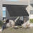 Outdoor manual retractable awning with support pole bracket-596388071