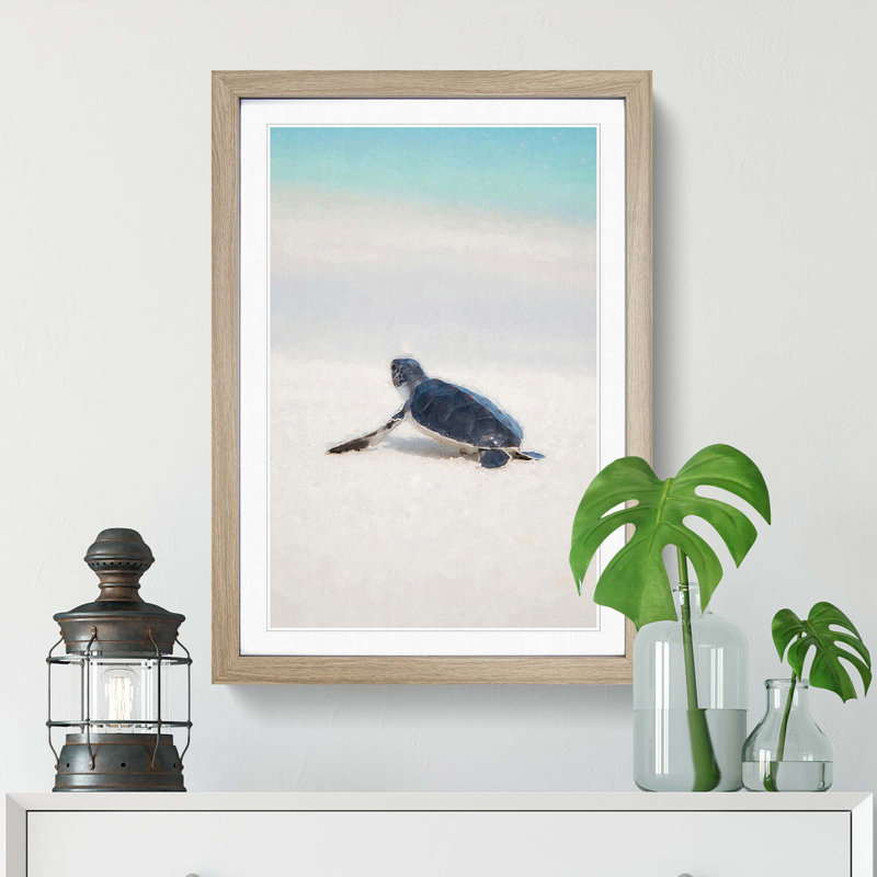 New Born Sea Turtle in Abstract - Picture Frame Graphic Art Print, Oak Framed, 87cm H x 62cm W x 2cm D