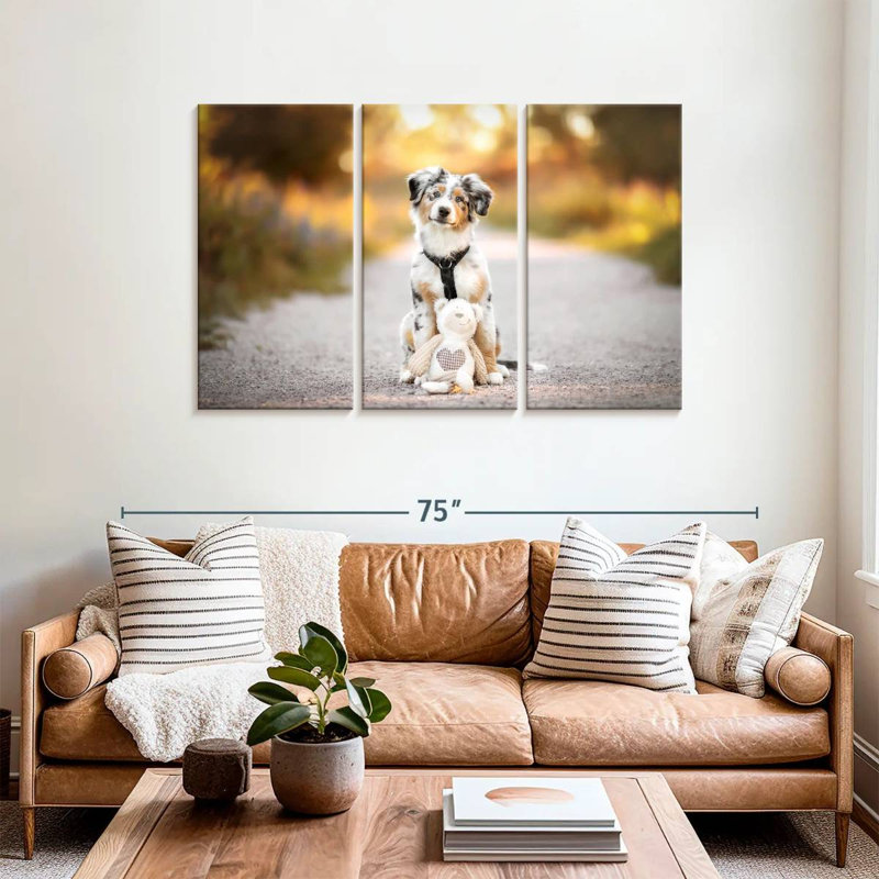 Chien avec ours en peluche, H 36 po x l 57 po