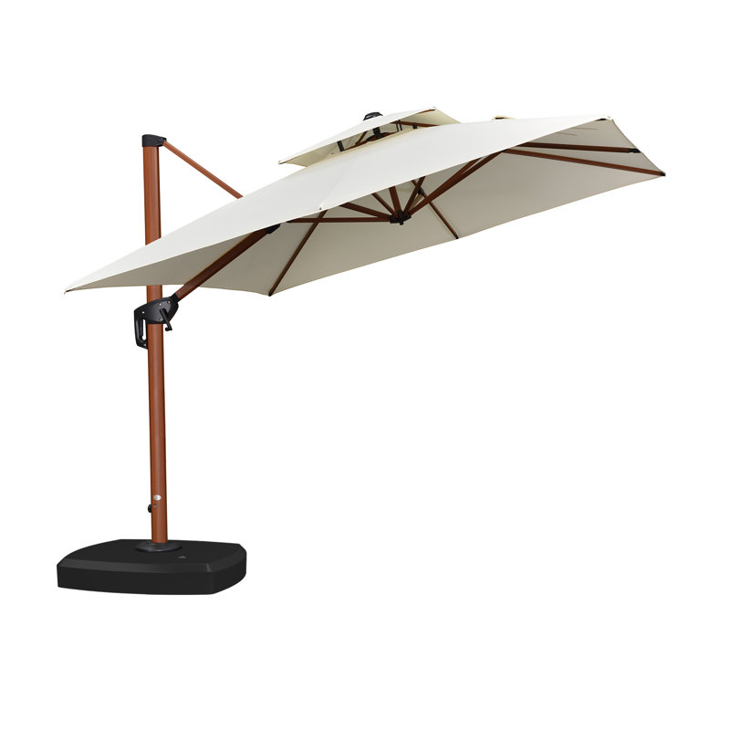  Parasol en porte-à-faux carré en bois avec base à roulettes Rosalei 9/10/11 / 12FT, crème, L 132 po x P 132 po, Crème