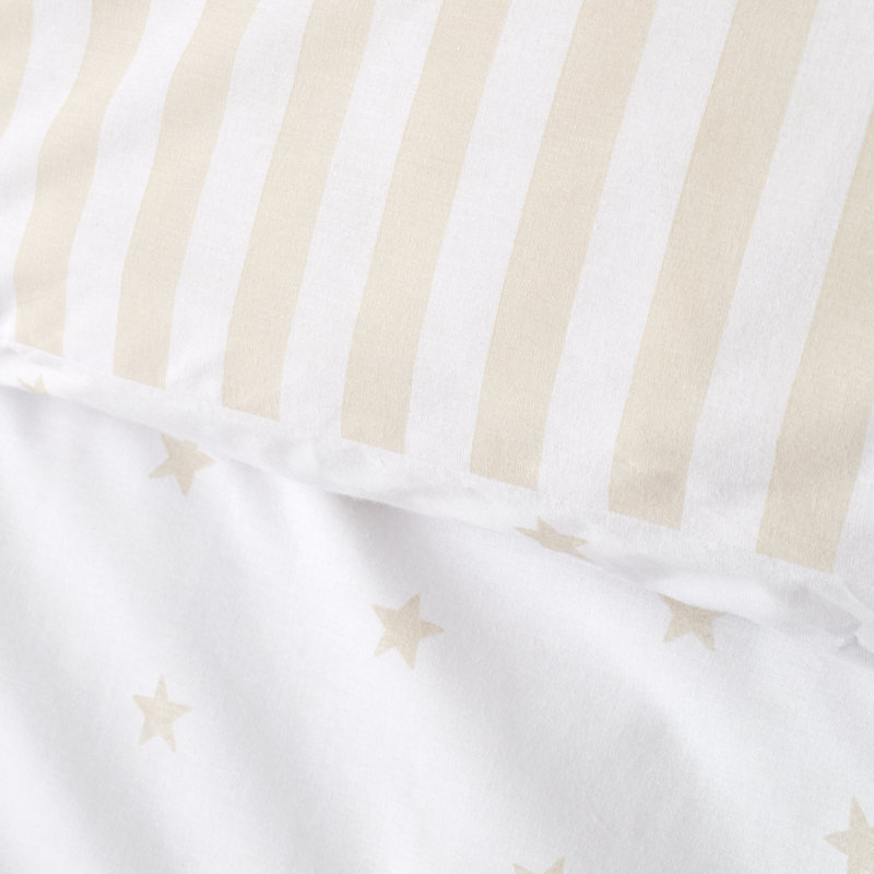 Mini Star & Stripes Reversible Cotton Duvet Cover Set, Natural, Single Duvet Cover + 1 Standard Pillowcase