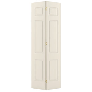 Molded 6-Panel Textured Colonist Manufactured Wood Primed Bifold Interior Door with Installation Hardware Kit