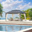 Pavillon de jardin en aluminium avec toit à double arche, rideaux et filet - Extérieur permanent pour patio, pelouse et jardin-92440213