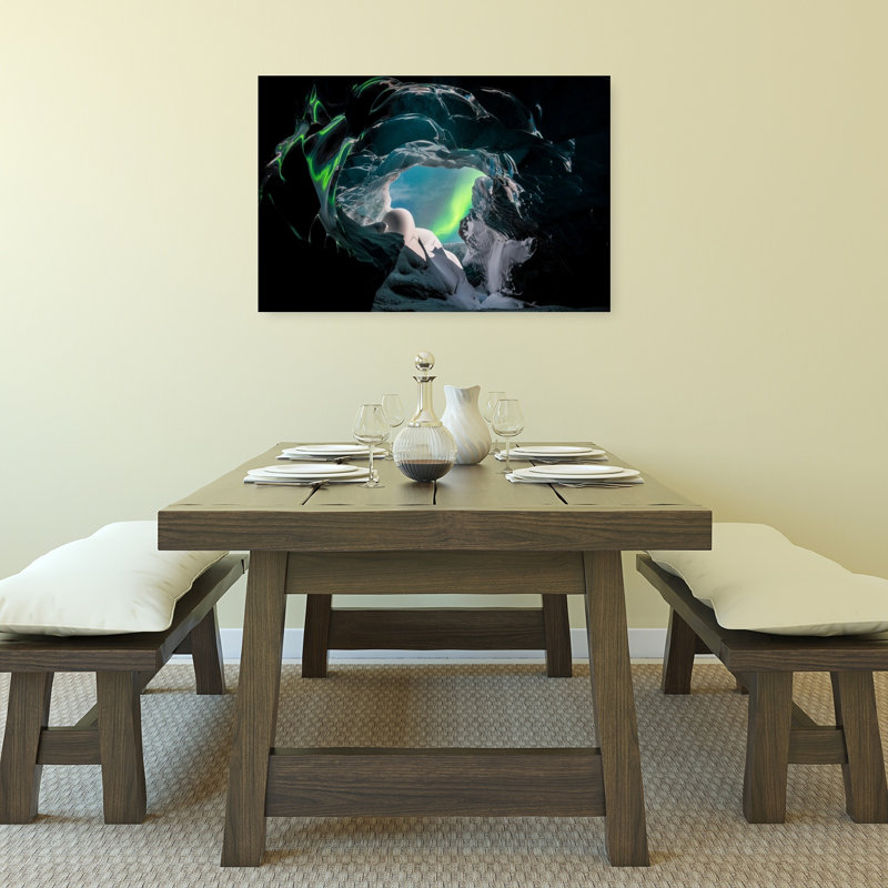 Northern Lights Ice Cave Dramatic Ethereal Mystical Landscape Nature Wall Art Print by Mika-Pekka Markkanen - Wrapped Canvas Print