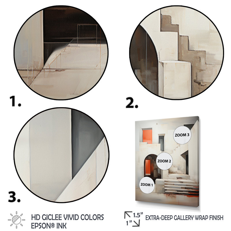 Minimalisme met l'accent sur la simplicité des escaliers III sur toile, H 32 po x l 16 po x P 1 po, Cadre flottant doré