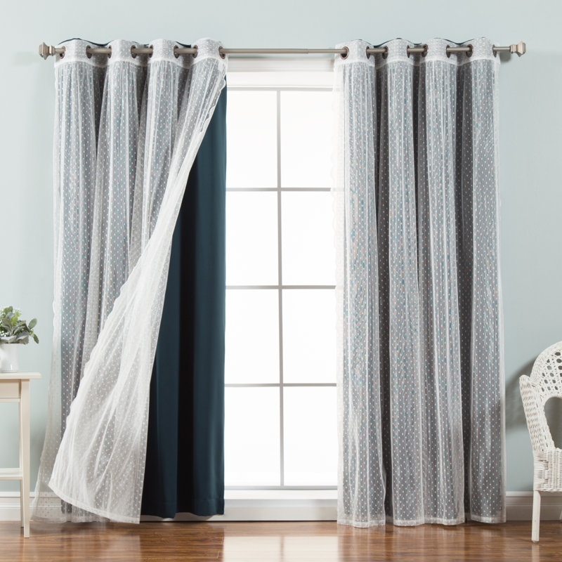 Tulle Polyester Room Darkening Curtain Panels, Navy, 52" W x 84" L