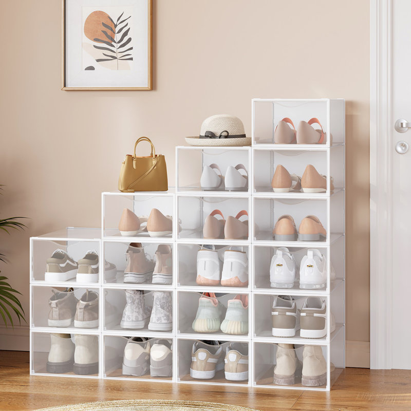 Boîtes à chaussures empilables, ensemble de 18 range-chaussures en plastique, 13,1 po x 9,1 po x 5,6 po, pour taille US 11